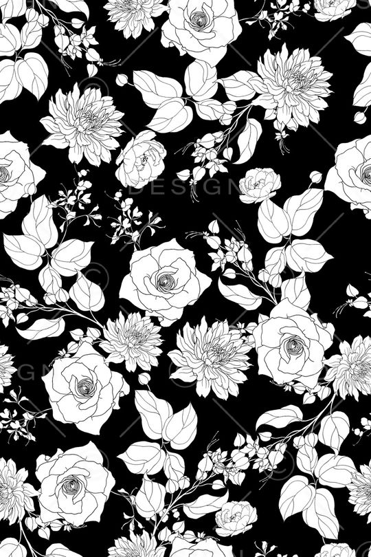 黑底花卉印花华亿平台图片