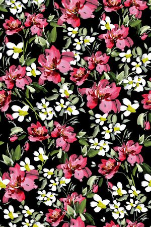 黑底花卉印花华亿平台图片