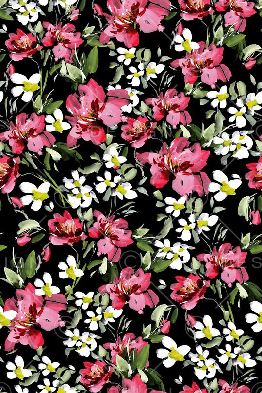 黑底花卉印花华亿平台图片