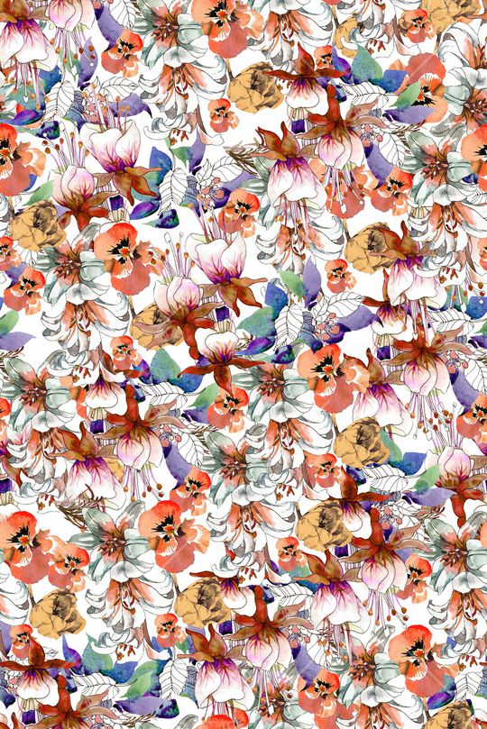 水彩花卉印花华亿平台图片