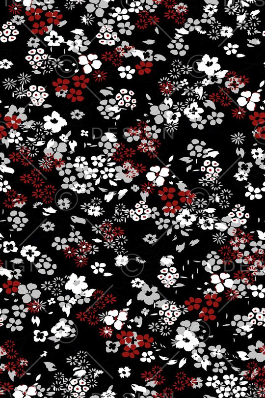 黑底花卉印花华亿平台图片