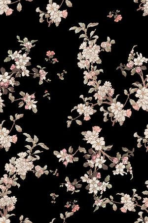 黑底花卉印花华亿平台图片