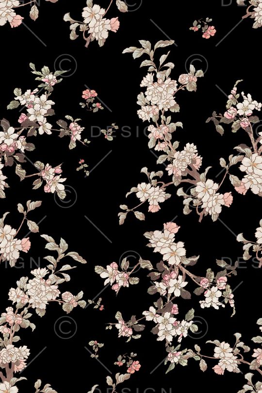 黑底花卉印花华亿平台图片