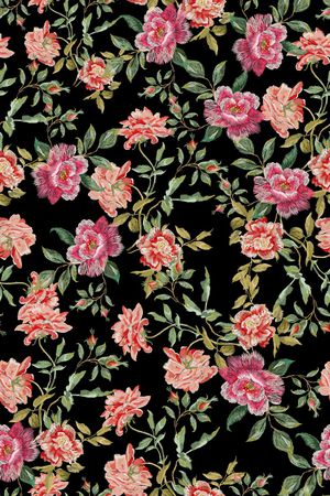 黑底花卉印花华亿平台图片