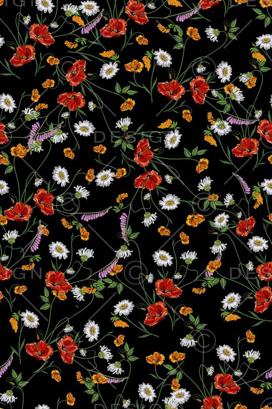 黑底花卉印花华亿平台图片