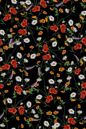 黑底花卉印花华亿平台图片