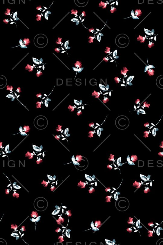 黑底花卉印花华亿平台图片