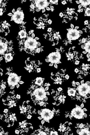 黑底花卉印花华亿平台图片