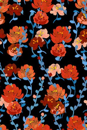 黑底花卉印花华亿平台图片