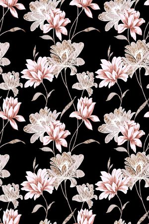 黑底花卉印花华亿平台图片