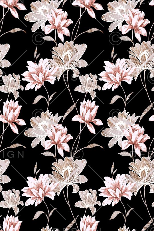 黑底花卉印花华亿平台图片