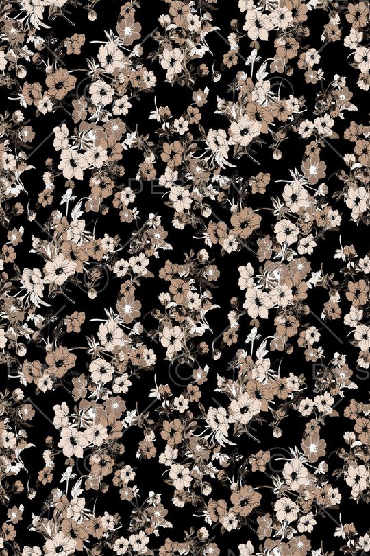 黑底花卉印花华亿平台图片