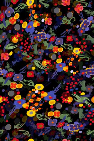 黑底花卉印花华亿平台图片