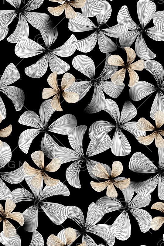 黑底花卉印花华亿平台图片