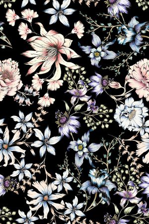 黑底花卉印花华亿平台图片