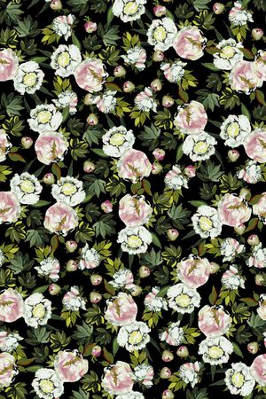 黑底花卉印花华亿平台图片