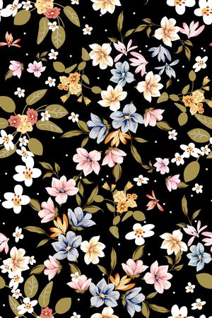 黑底花卉印花华亿平台图片