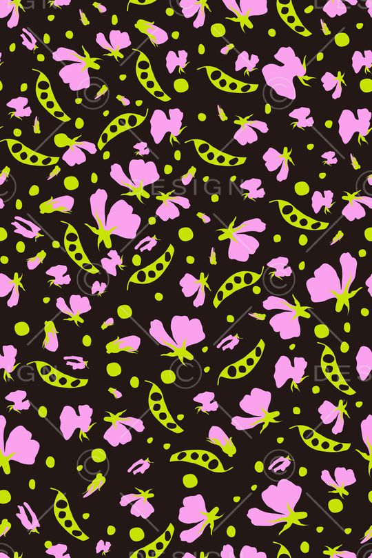 黑底花卉印花华亿平台图片