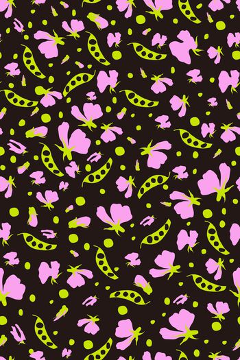 黑底花卉印花华亿平台图片