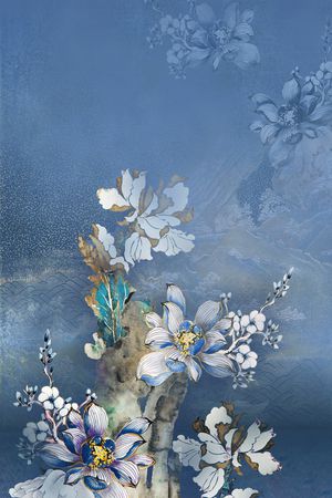 中国风定位花印花华亿平台图片