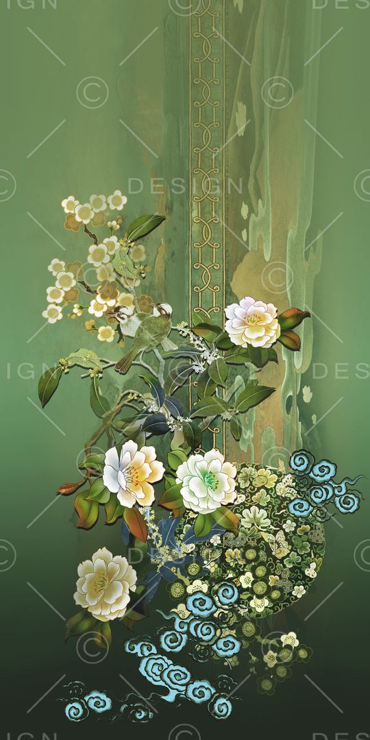 中国风定位花印花华亿平台图片