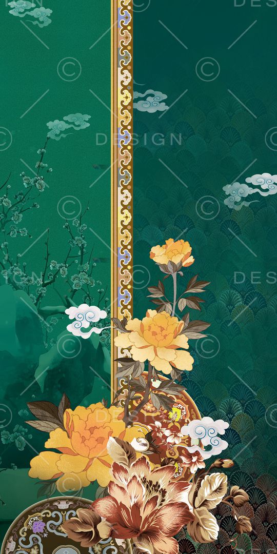 中国风定位花印花华亿平台图片