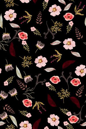黑底花卉印花华亿平台图片