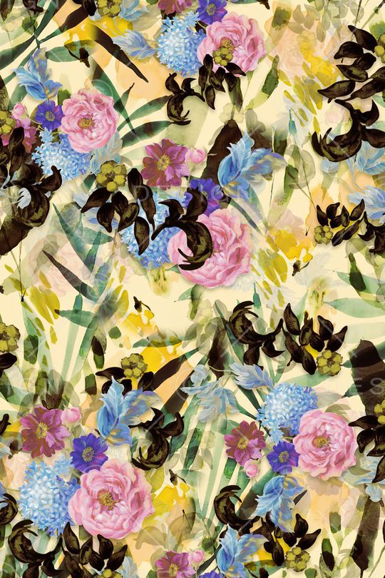 水彩花卉印花华亿平台图片