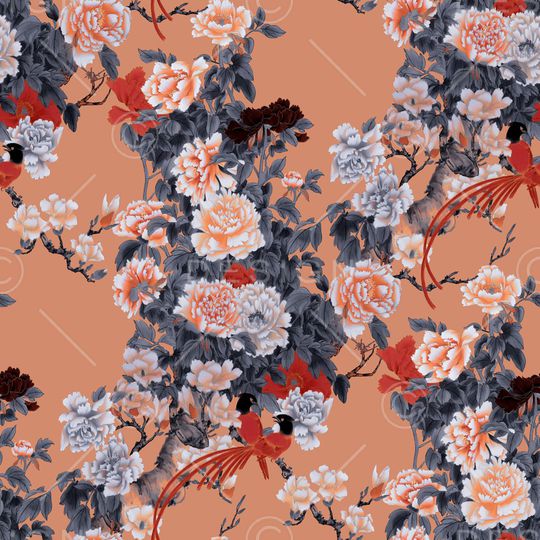 牡丹印花华亿平台图片