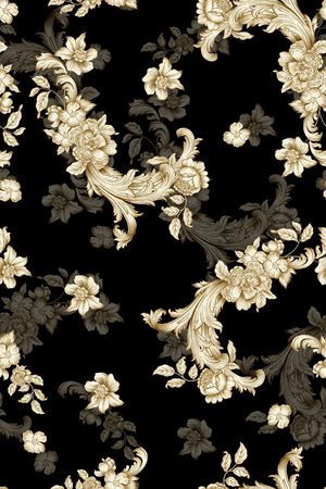 黑底花卉印花华亿平台图片