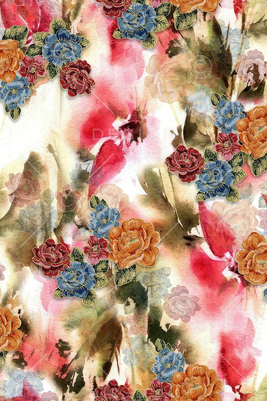 水彩花卉印花华亿平台图片