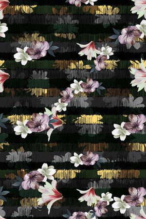 黑底花卉印花华亿平台图片