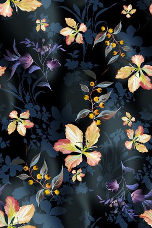 黑底花卉印花华亿平台图片