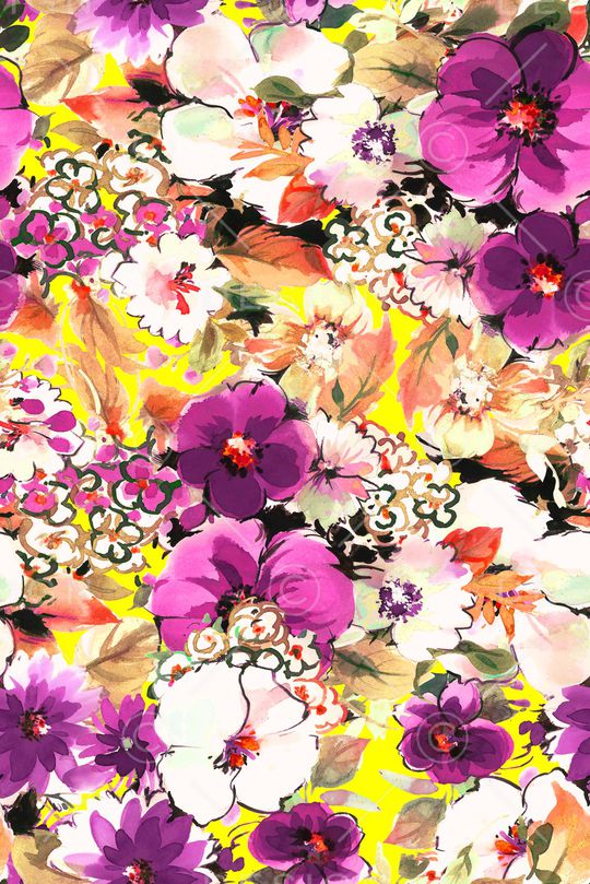 水彩花卉印花华亿平台图片