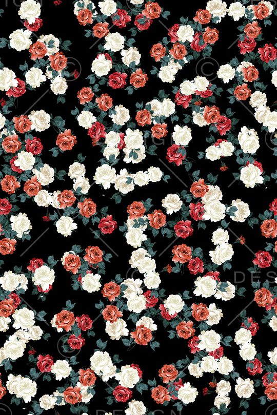 黑底花卉印花华亿平台图片