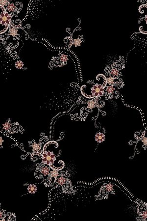 黑底花卉印花华亿平台图片