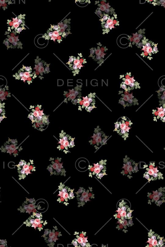 黑底花卉印花华亿平台图片