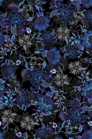 黑底花卉印花华亿平台图片