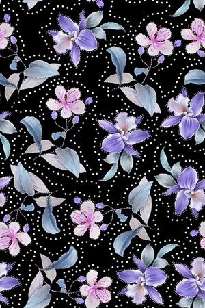 黑底花卉印花华亿平台图片