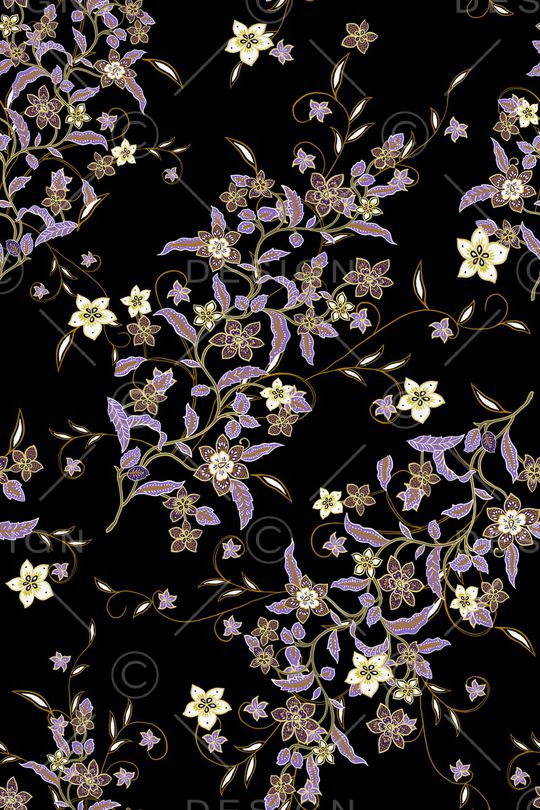 黑底花卉印花华亿平台图片