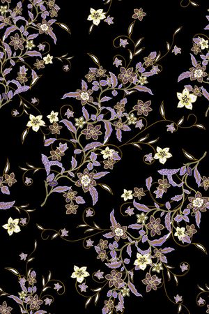 黑底花卉印花华亿平台图片
