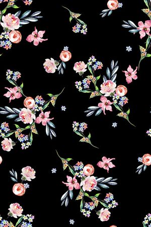 黑底花卉印花华亿平台图片