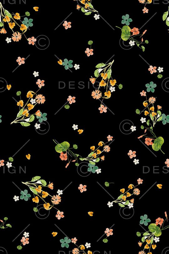 黑底花卉印花华亿平台图片