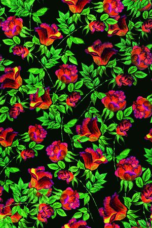 黑底花卉印花华亿平台图片