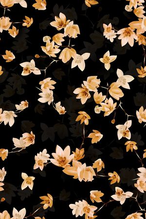 黑底花卉印花华亿平台图片