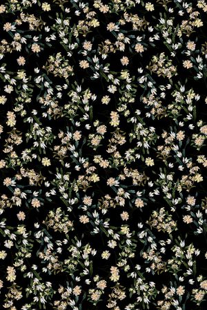 黑底花卉印花华亿平台图片