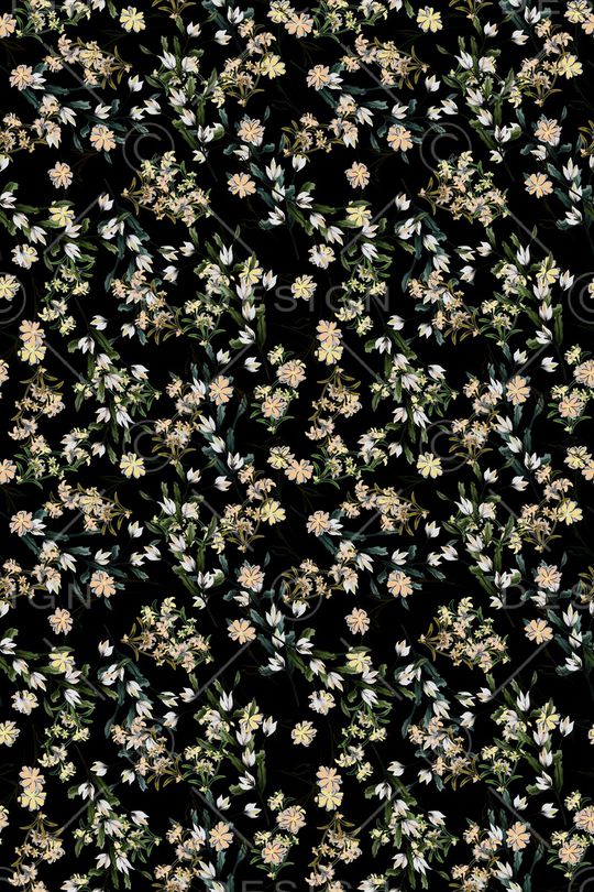 黑底花卉印花华亿平台图片