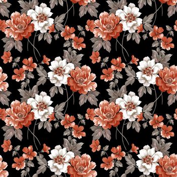 黑底花卉印花华亿平台图片