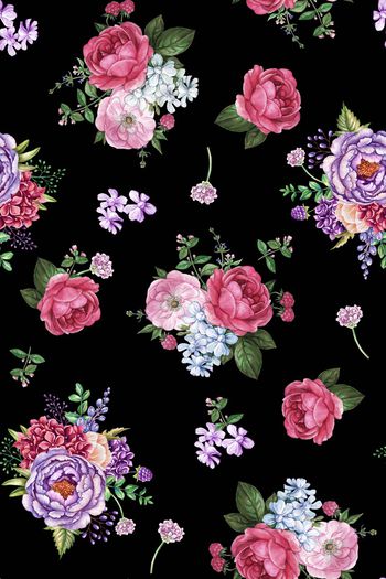 黑底花卉印花华亿平台图片