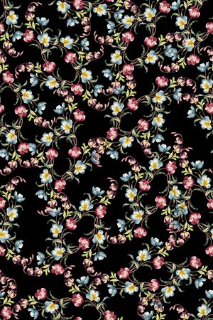 黑底花卉印花华亿平台图片